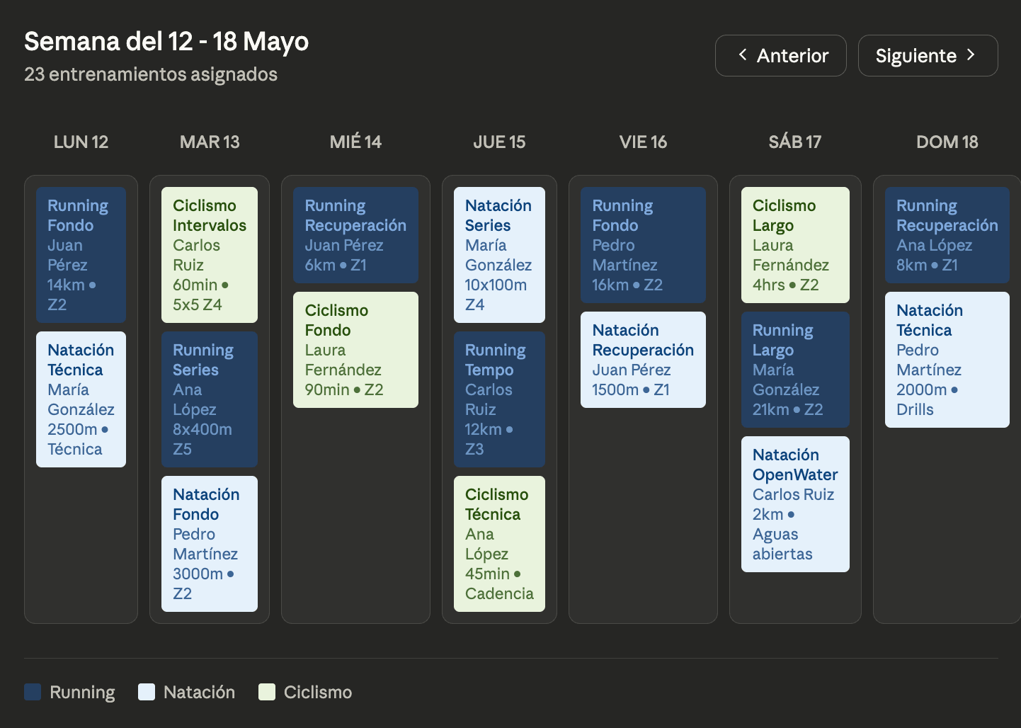 RunTri weekly calendar view