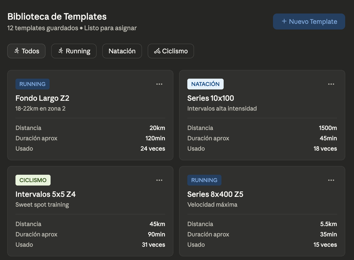 Biblioteca de templates de entrenamiento